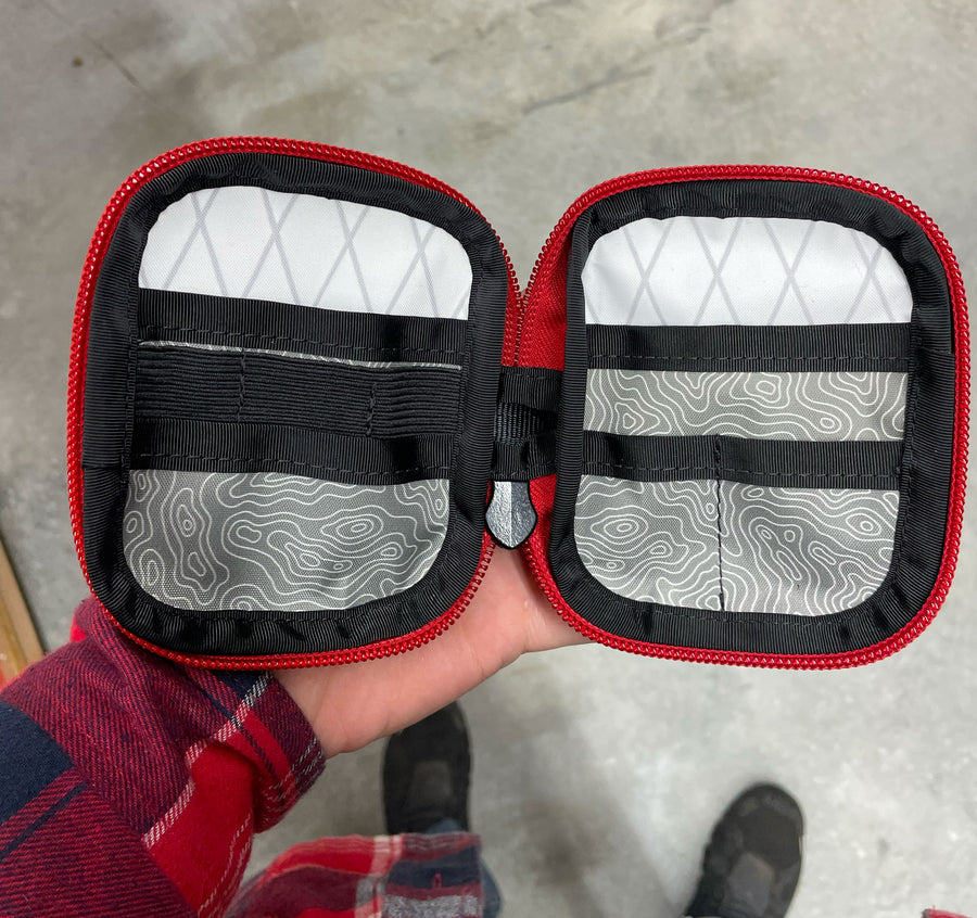 Gray Topo and Red Zipper Mighty Pouch Classic w/ Red Loop